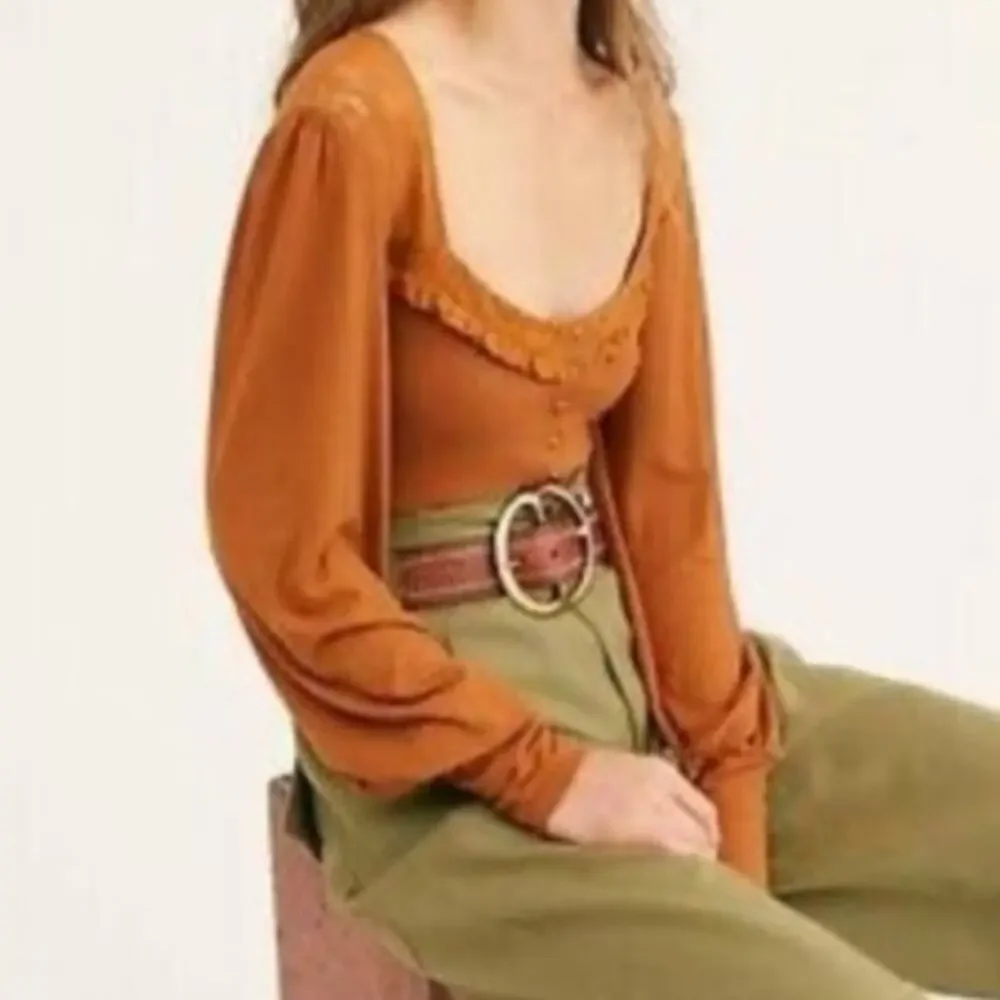 Free People Kissin Kate Lace Trim Top Rust Orange Blouse Women’s Medium